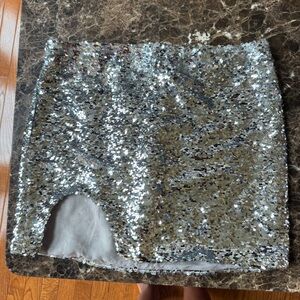 Silver Sequin Mini Skirt